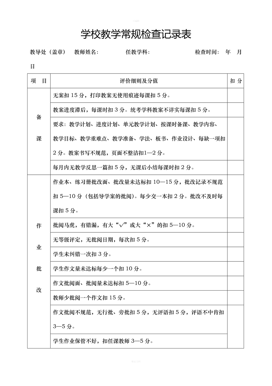 教學(xué)常規(guī)檢查記錄表在教育教學(xué)檢測與評價活動中的關(guān)鍵作用與實踐路徑